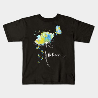 Womens Believe Flower-Butterfly Down Syndrome Kids T-Shirt